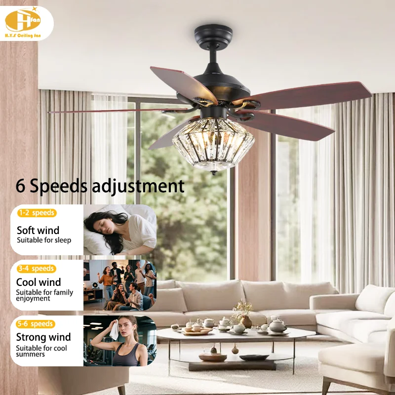 Modern 52'' Chandelier Ceiling Fan. 5 Wood Blades. Quiet Motor. Energy-Saving LED. Remote Control - Living Room Home Fan Light - Image 3