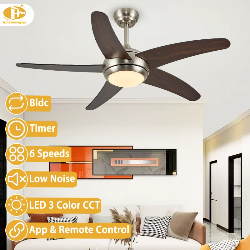 Modern Straight-Blade Ceiling Fan with Light. Quiet DC Motor. Dimmable LED. 6-Speed -Smart Remote -48'' Modern Ceiling Fan Light - Image 2