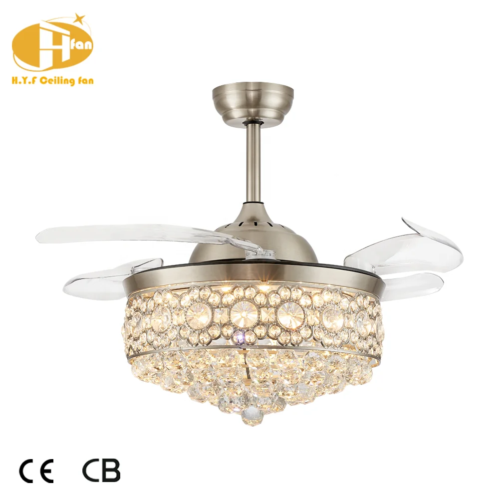 Modern European 36-Inch Crystal Ceiling Fan Chandelier Remote Control 6-Speed DC 40W LED Light 4 Blades Dimmable Living Room - Image 3