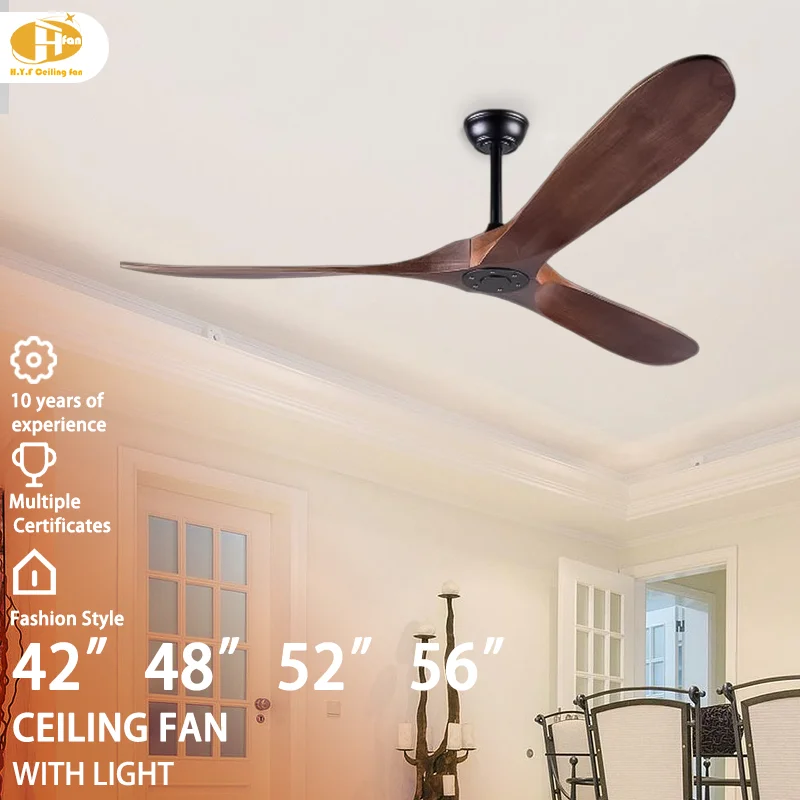 Solid Wood 56/60-Inch Weathered Gray Real Wooden Ceiling Fan Metal Body Powerful DC Silent Copper DC Motor Best Hotels Household - Image 2