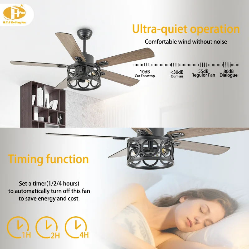 Attic Dining Room Vintage 5-Blade Ceiling Fan. Quiet Reversible Motor. 3 E27 LED Bulbs - Decorative - Vintage Ceiling Fan Light - Image 2