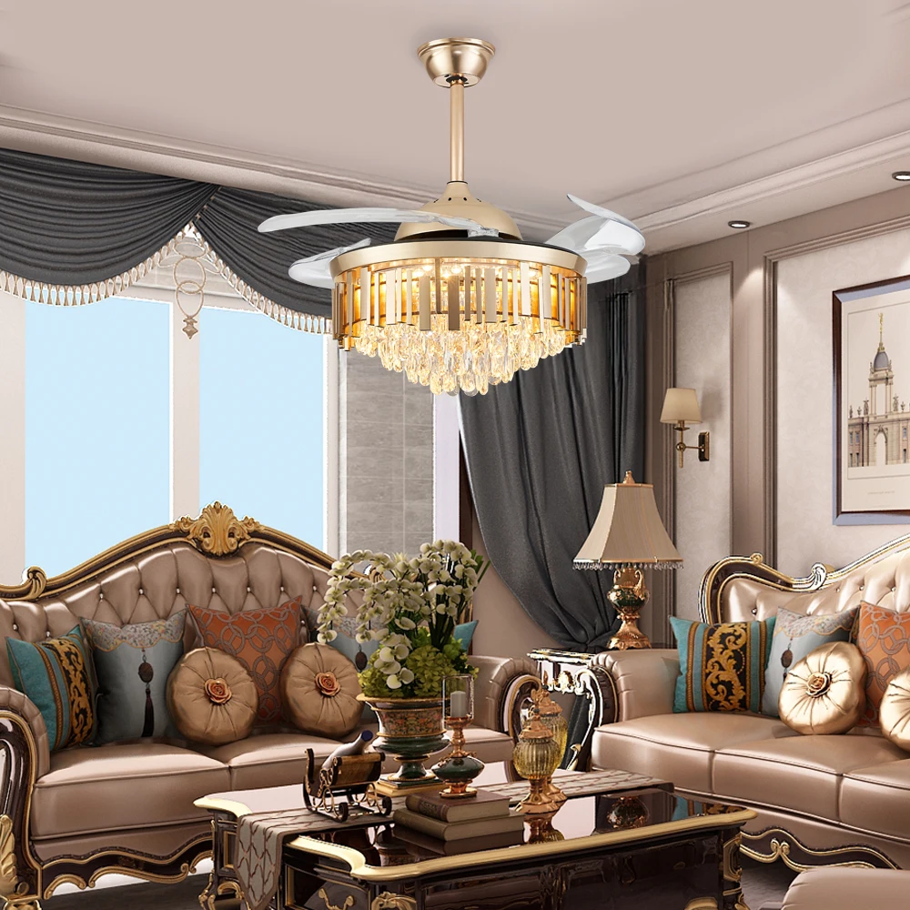 Factory Price Gold Crystal Ceiling Fan Silent Remote Control Six Speed Ceiling Fan with Warm Light - Image 6
