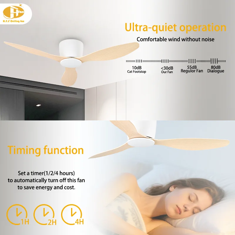 Modern Slim 3-Blade Ceiling Fan Without Light. Minimalist Style. Noiseless Reversible DC Motor - Indoor Low-Profile Ceiling Fan - Image 2