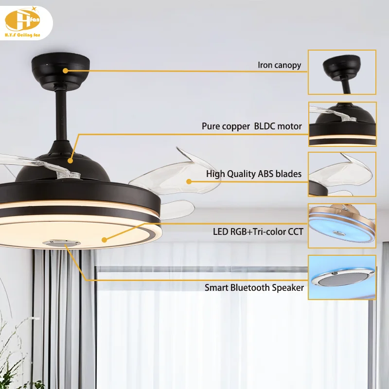 Factory Direct Sale 4 Pcs PC Blades Warm Light Ceiling Fan Six Speed DC Motor Remote Control Ceiling Fan - Image 6