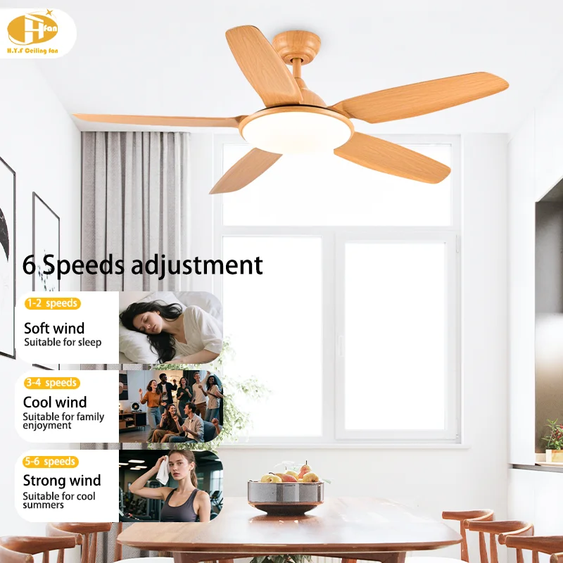 52 Inch 5-Blade Light Wood Dimmable LED Ceiling Fan Light. Quiet DC Motor. Smart Remote - Nordic Living Room Fan Light - Image 4
