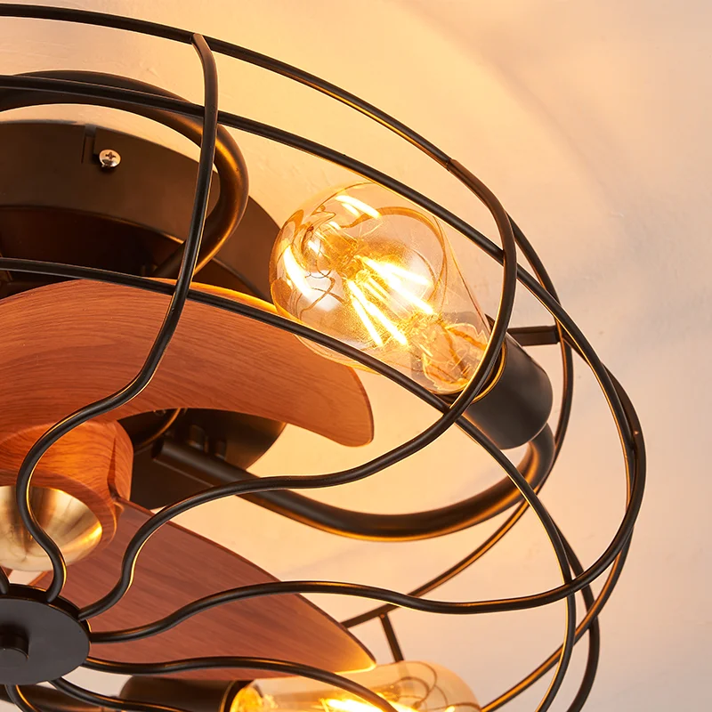 Best Price Retro Traditional Style Iron Body Fan Chandelier DC Powered Smart APP Remote Control LED Light Ceiling Fan - Image 4