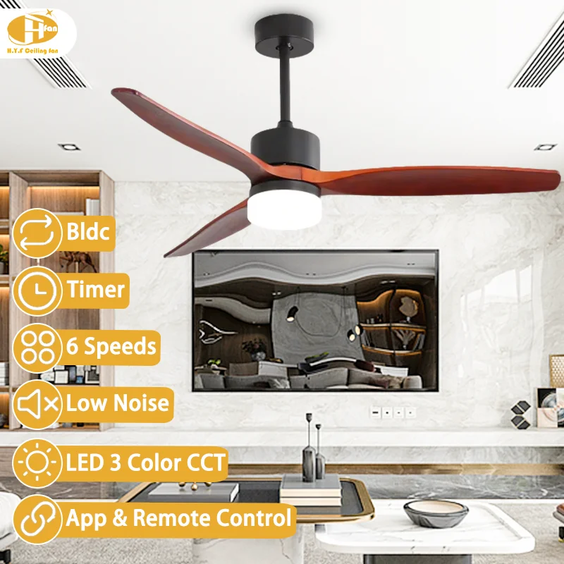 52 Inch 3-Solid Wood Blade Ceiling Fan Light. Quiet DC Motor. Strong Airflow. Smart Remote - Modern Fan Light. ODM OEM Available - Image 2