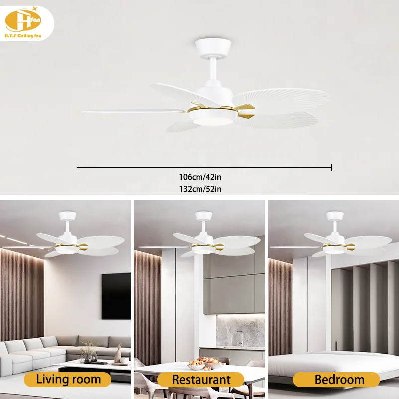 52 Inch 5-Blade White Tropical Palm Ceiling Fan Light LED & 6-Speed DC Motor Remote Control for Modern Living Room Bedroom - Image 3