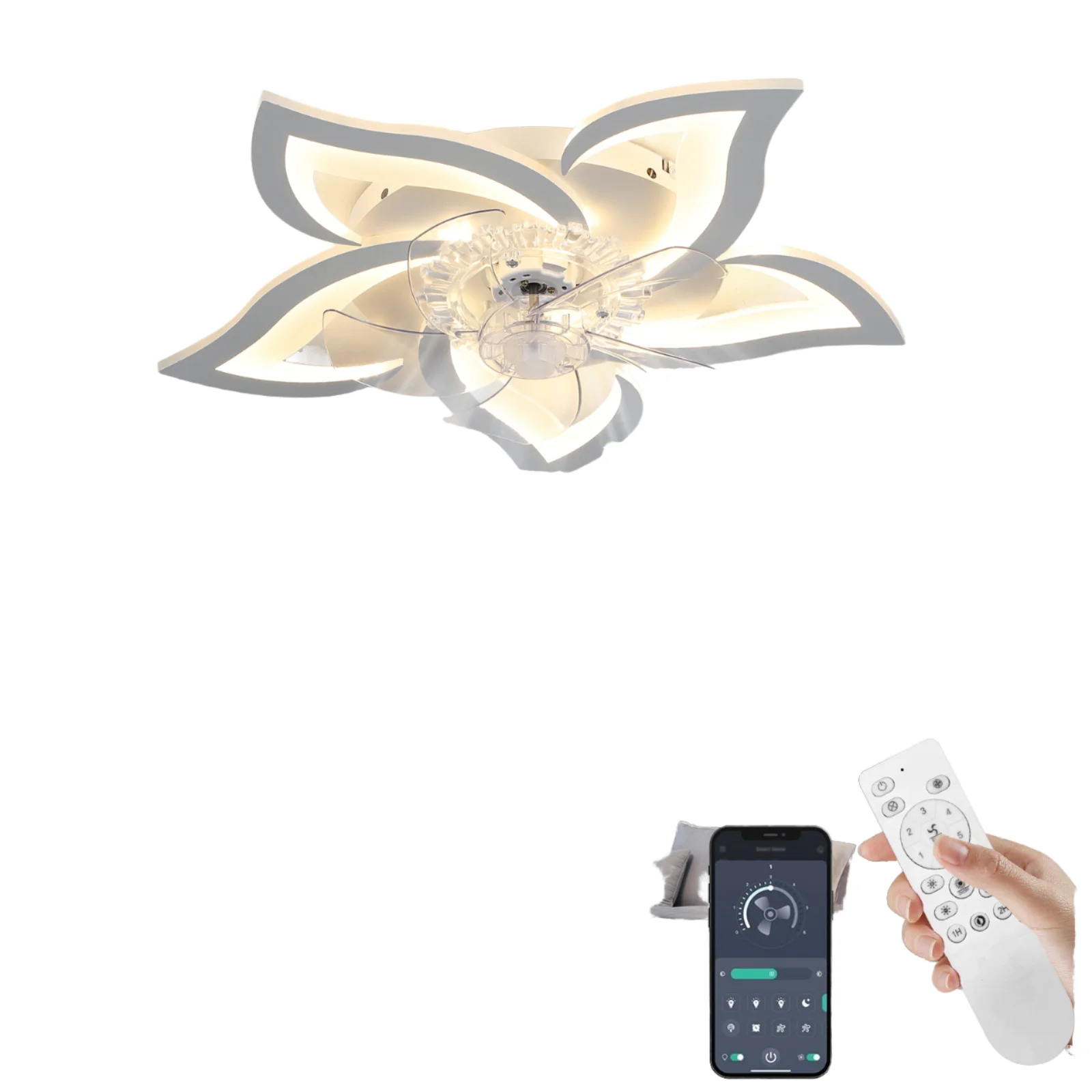 Modern Smart LED DC Motor Ceiling Fan Lamp App Remote Control 6-Speed 5 Blades Iron Acrylic 3000-6000K Dimmable 2-Year Warranty