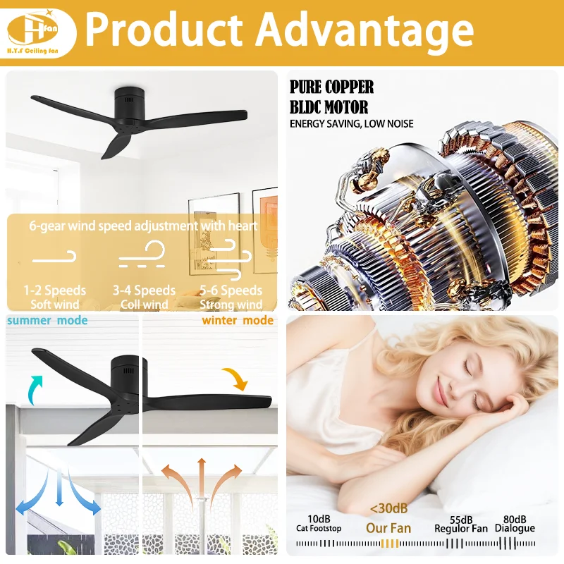Modern Wood Finish DC Ceiling Fan. 3 Blades. Noiseless. Remote Control - Home Indoor Outdoor Cooling Fan - Image 4