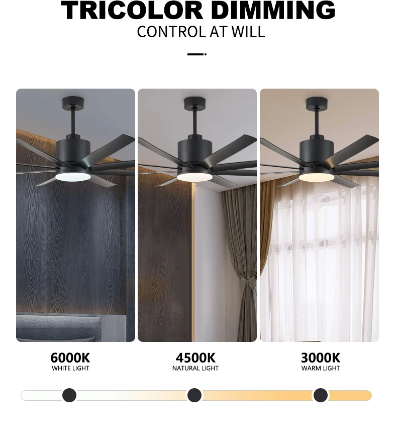 Ceiling Fan with Light 72 Inch Black 8 Blades DC Motor 6 Speed Reversible Quiet Remote Control - Image 5