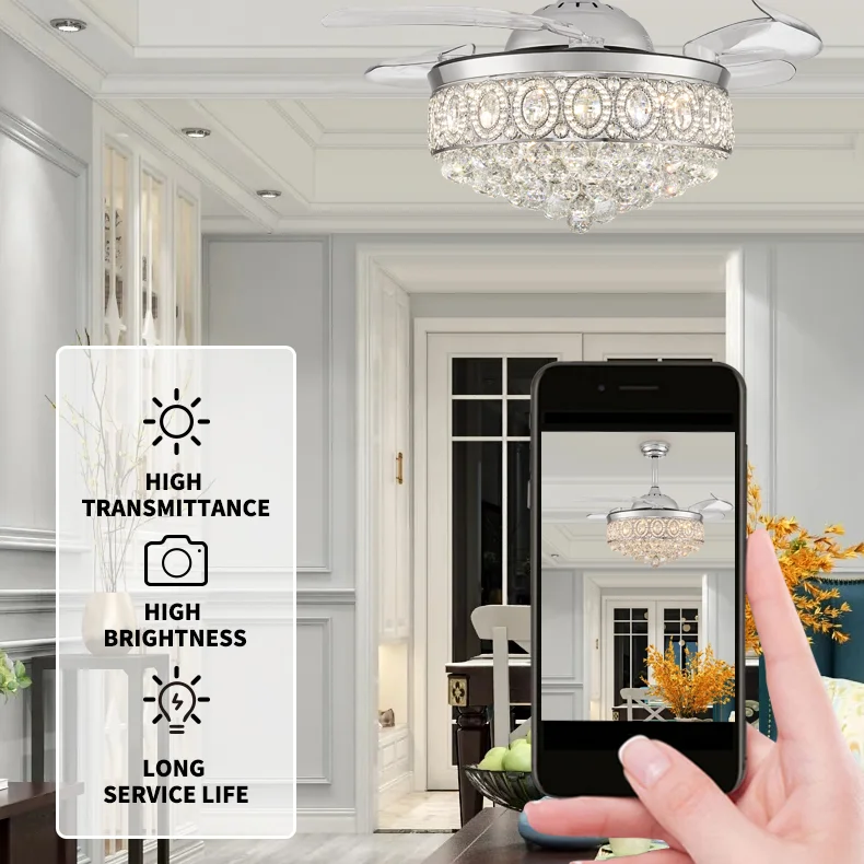 Bathroom Dining 110V/220V Contemporary Ceiling Fan Light. Stepless Dimmable LED. Easy Install - Modern Ceiling Fan Light - Image 4