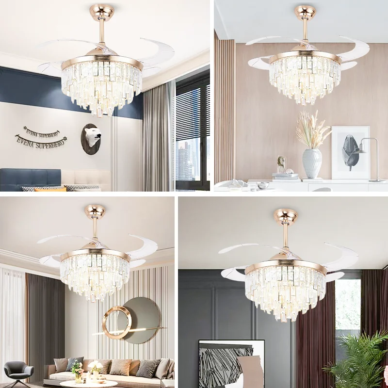 Living Room Luxury Ceiling Fan. Crystal Chandelier LED. Quiet DC Motor. Smart Remote - High-End Modern Crystal Ceiling Fan Light - Image 5