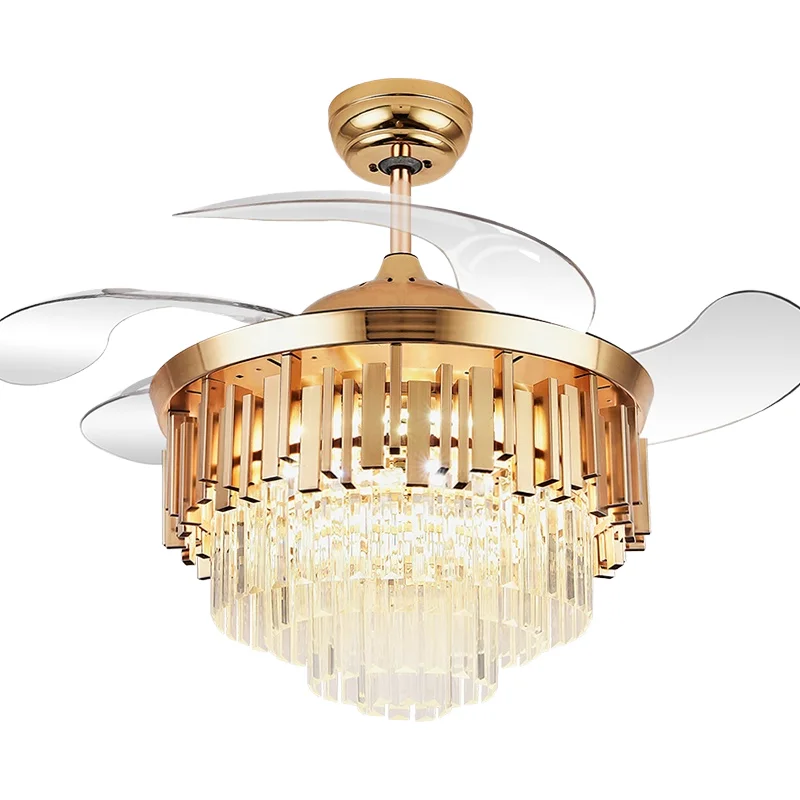 Modern Crystal Black LED Chandelier Ceiling Light with Remote Control Iron Body DC 52 Inch Blade for Dining Room and Living Room - Image 6
