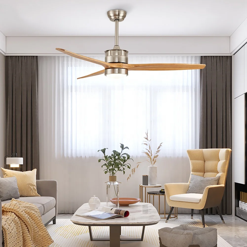 52 Inch Ceiling Fan with Lights Remote Control Wooden Blade Adjustable Brightness Energy Saving Quiet Operation Household Use - Image 4