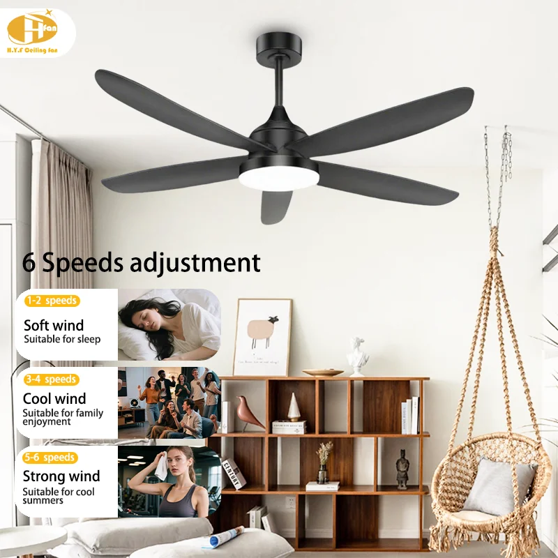60/72 Inch RGB 5-Blade Black Ceiling Fan Light. Strong Airflow. Quiet DC Motor. Dimmable LED - Modern Living Room Fan Light - Image 5