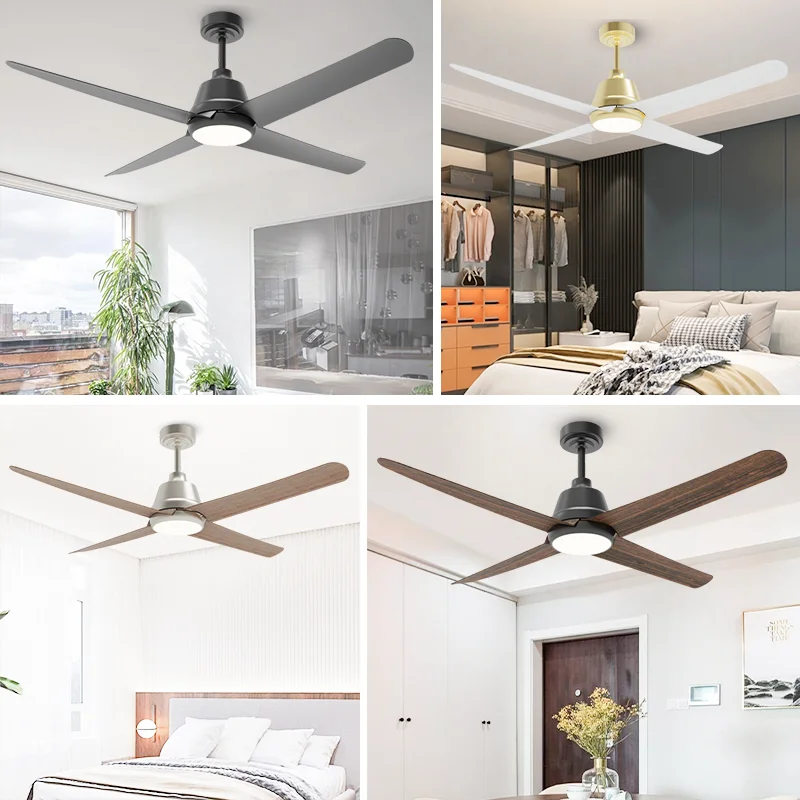 52 Inch 4-Blade Ceiling Fan Light. Quiet DC Motor. Multiple Color Options. Smart Remote - Modern Living Room Fan Light - Image 5
