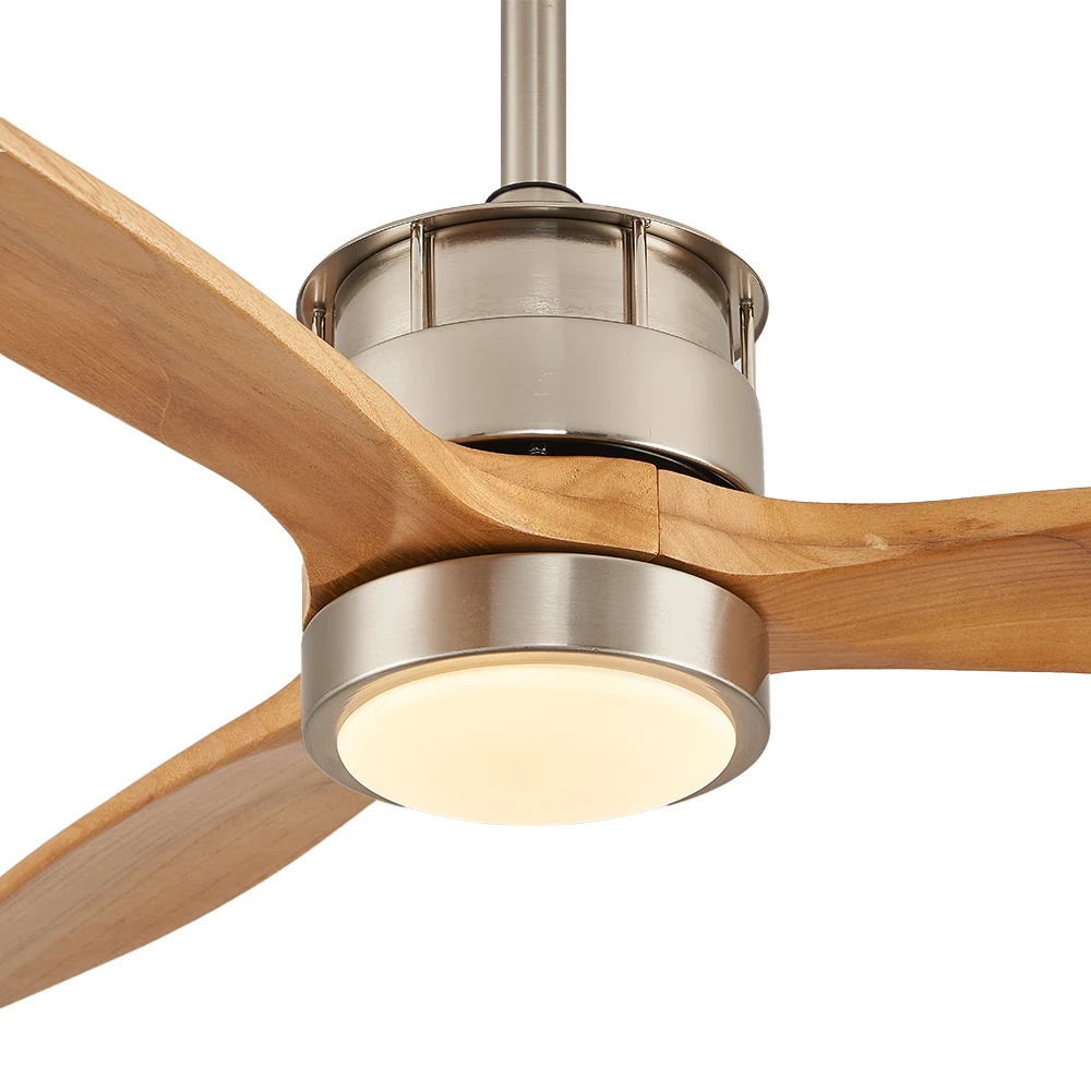 High Quality 3 Pcs Solid Wood Ceiling Fan Sand Nickel Color Silent Remote Control Ceiling Fan With LED Light - Image 4