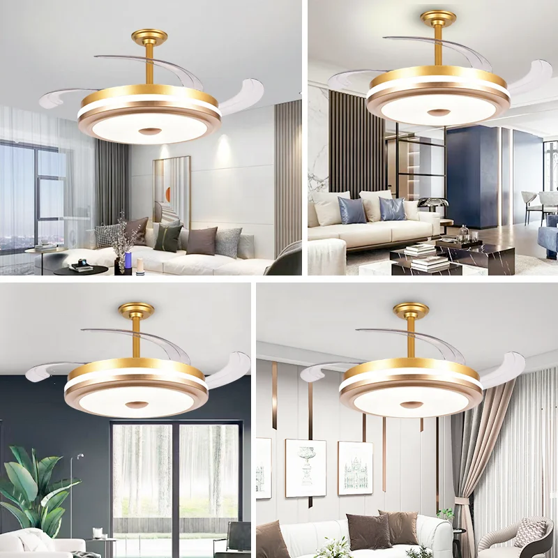 LED Ceiling Fan Light with Retractable Blade. 6Speed Adjustable. Remote Control. Chandelier Style. Low Noise for Indoor Home Use - Image 6