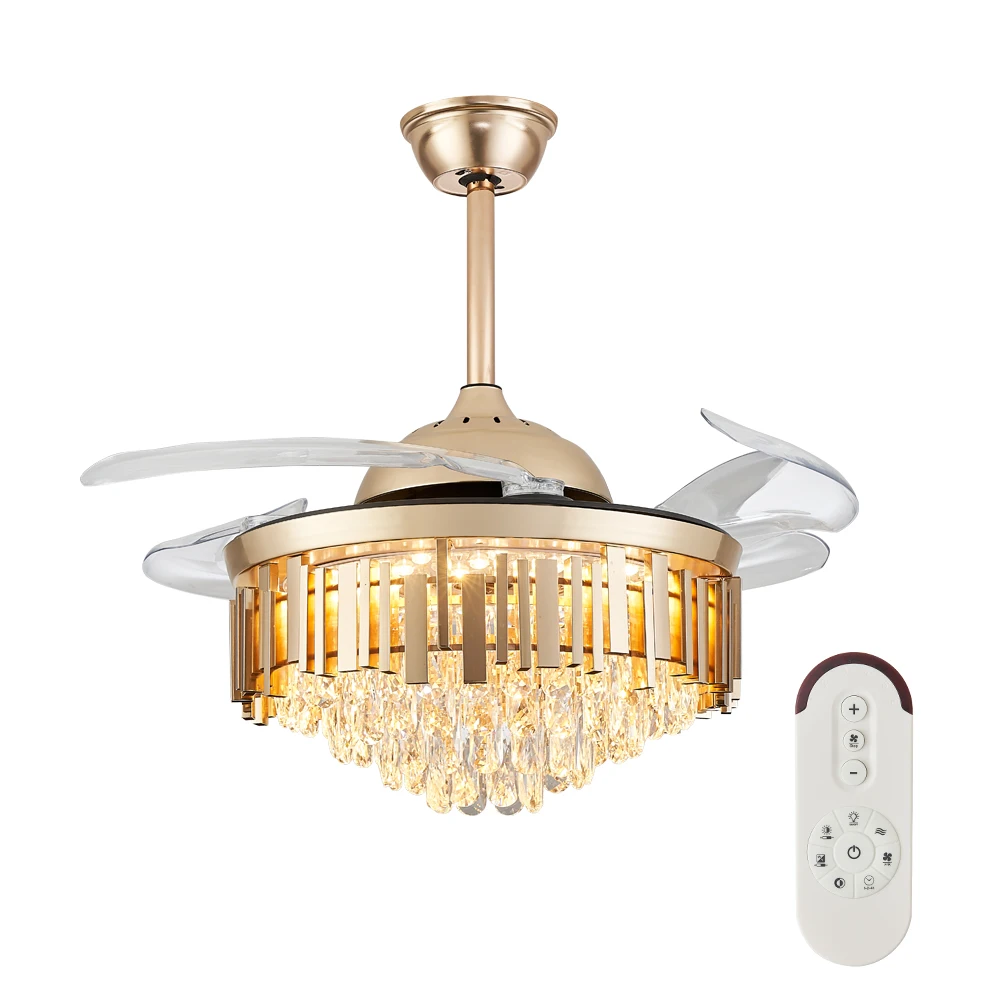 Factory Price Gold Crystal Ceiling Fan Silent Remote Control Six Speed Ceiling Fan with Warm Light - Image 2