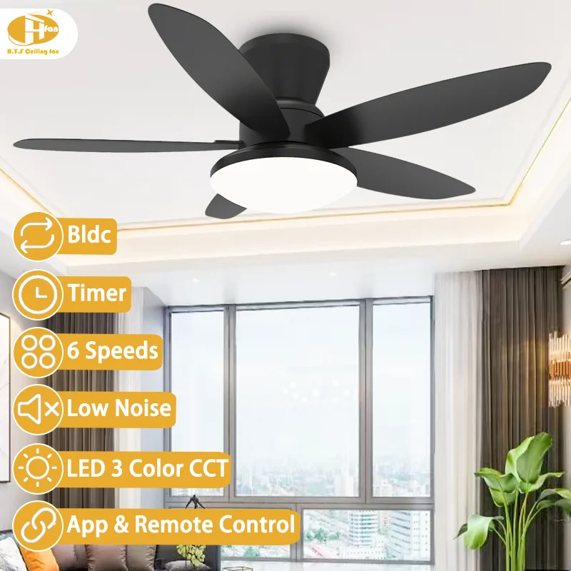 Modern Black White Ceiling Fan. Easy Mount. Quiet DC Motor. Dimmable LED. Acrylic Shade. 5 Blades - Home Ceiling Fan Light - Image 2