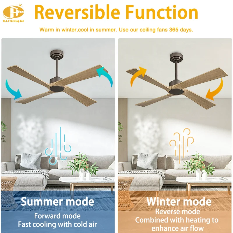 48 Inch 4-Blade Ceiling Fan No Light Black White Wood Finish 6-Speed DC Motor Remote Control Modern Nordic Style for Living Room - Image 3