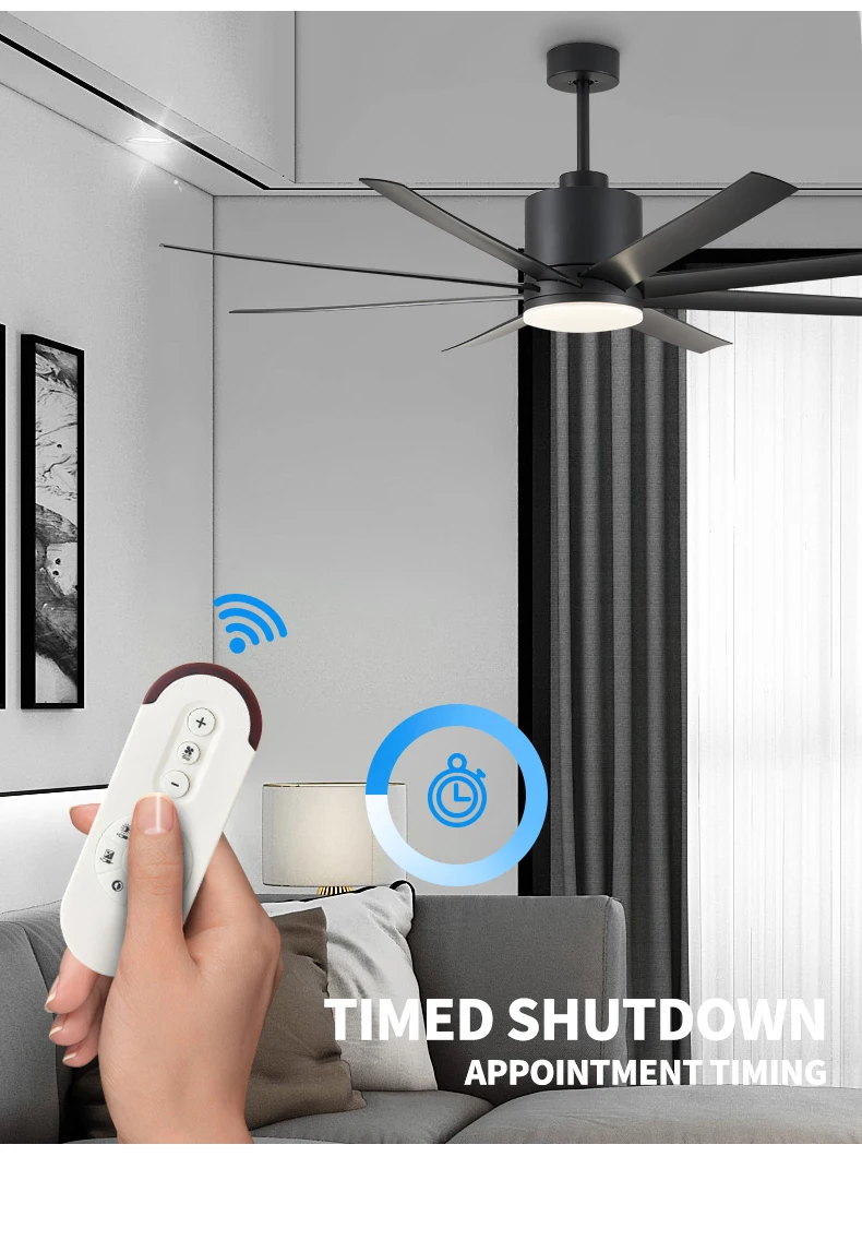 Large Industrial Ceiling Fan with Light. 8 Blades Matte Black. 6-Speed Remote Control Indoor Ceiling Fan - Image 3
