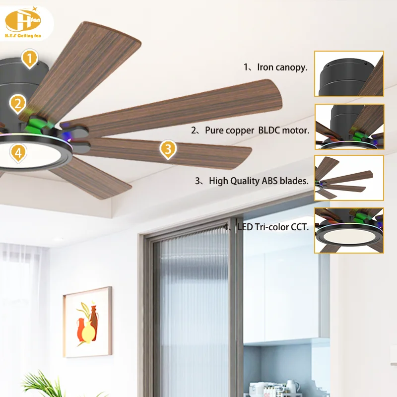 60 Inch 8-Blade High Airflow Ceiling Fan Light Matte Black LED & 6-Speed Quiet DC Motor Remote Control for Commercial Space - Image 6