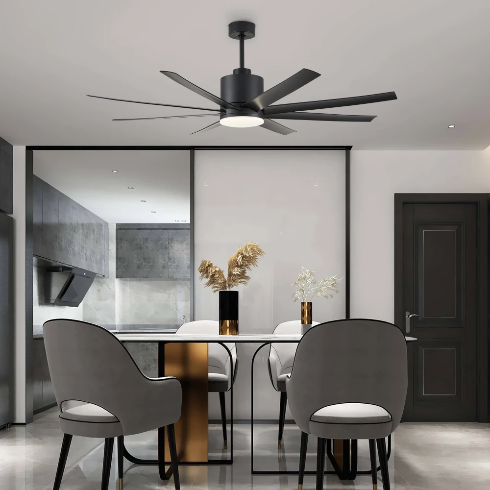 Ceiling Fan with Light 72 Inch Black 8 Blades DC Motor 6 Speed Reversible Quiet Remote Control - Image 2