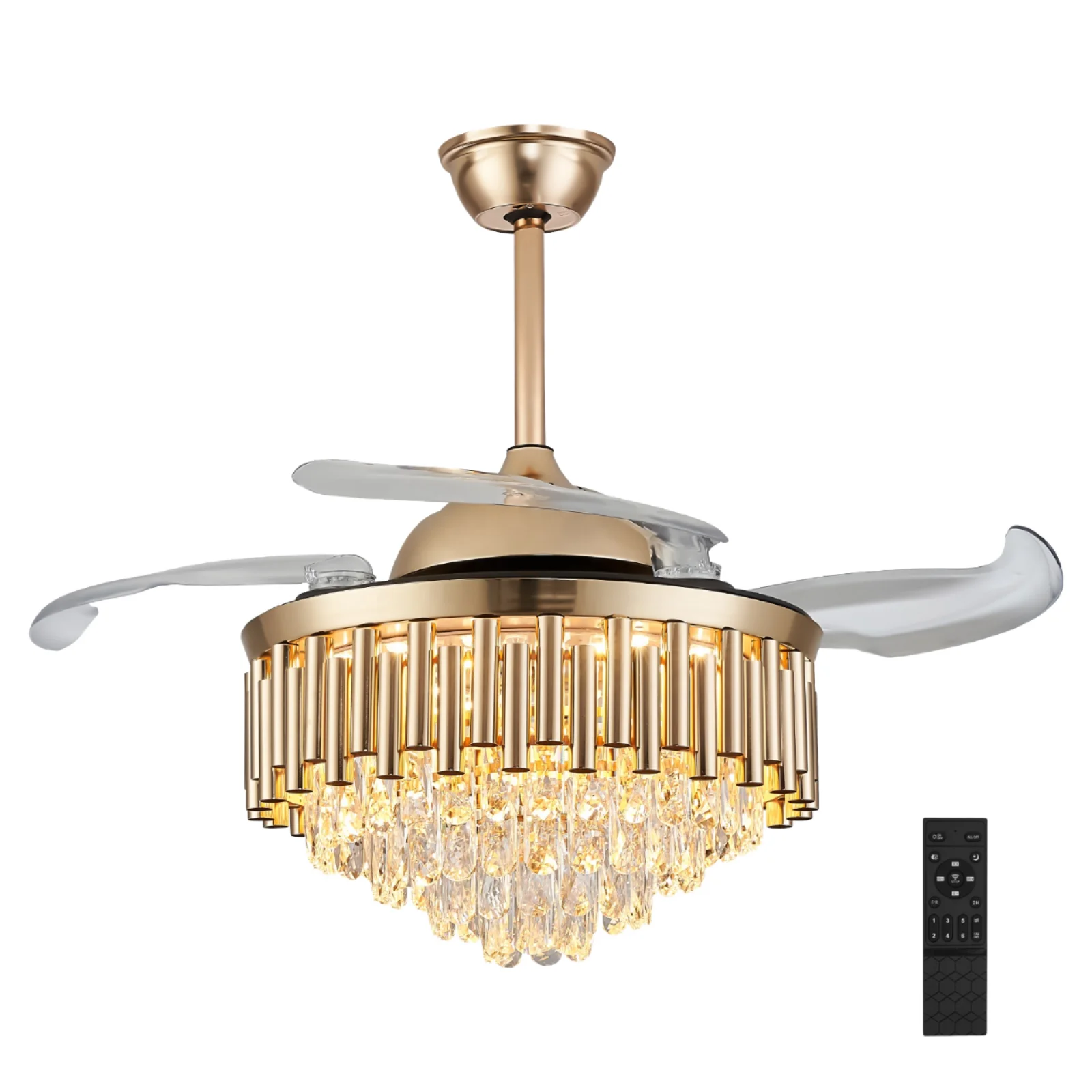 Modern Crystal Black LED Chandelier Ceiling Light with Remote Control Iron Body DC 52 Inch Blade for Dining Room and Living Room - Image 4