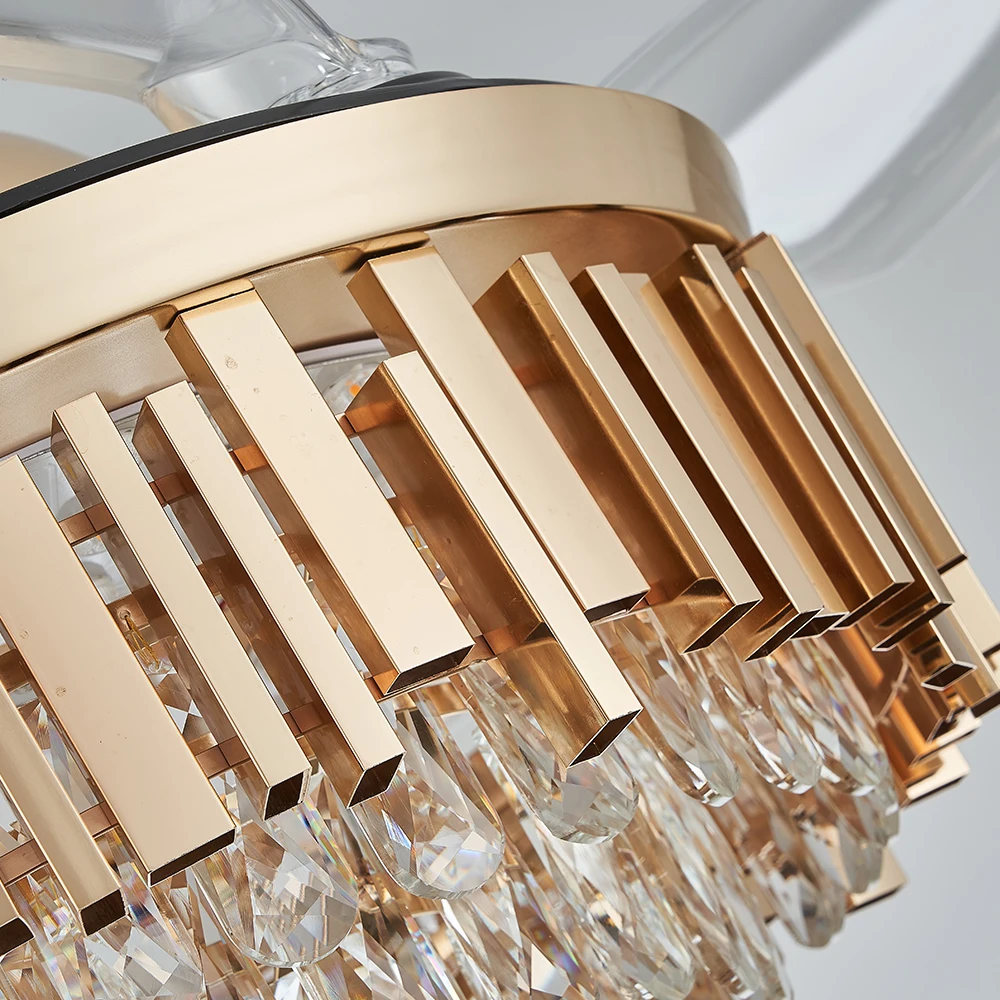 Factory Price Gold Crystal Ceiling Fan Silent Remote Control Six Speed Ceiling Fan with Warm Light - Image 5