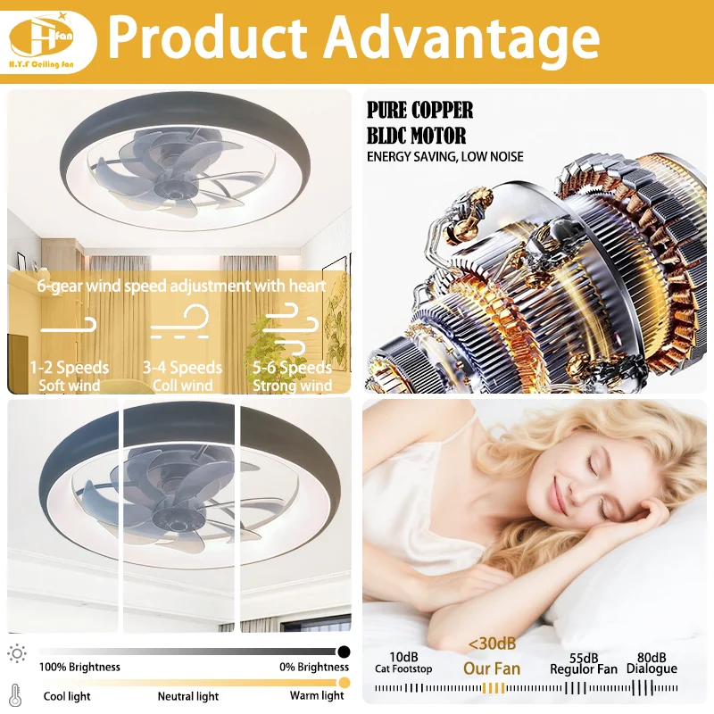 Modern Bedroom Downrod Mount Ceiling Fan. Smart Remote. 6-Speed AC Motor. 3000-6500K Dimmable LED - Indoor Home Fan Light - Image 4