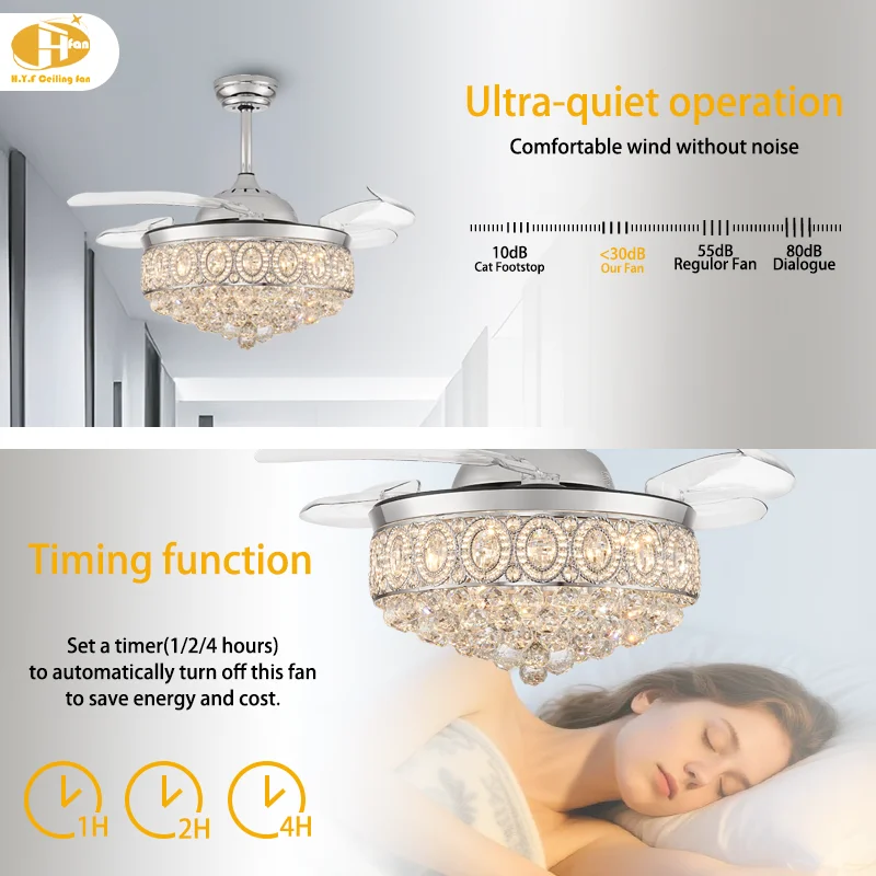 Modern Home Luxury Crystal LED Chandelier Ceiling Fan with Light Remote Control Iron Body - Image 5