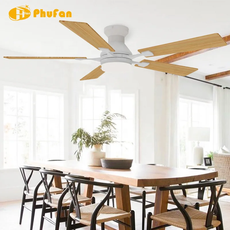 48 / 52 Flush Mount Ceiling Fan Light with Multi-Color Plywood Blade. Reversible DC Motor Remote Control. for Low Ceiling Rooms - Image 5