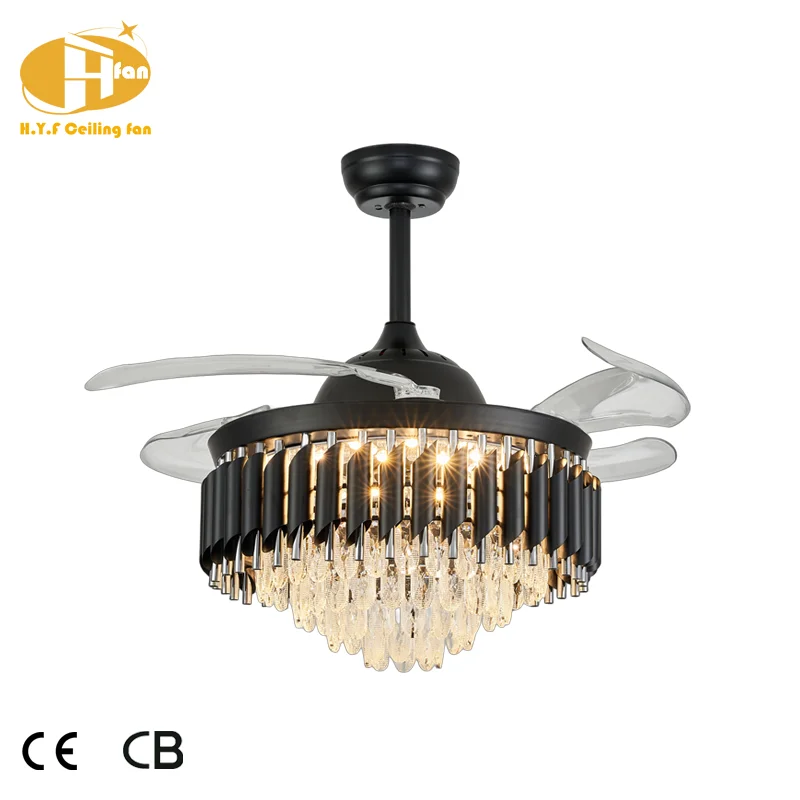 Hotel Chandelier Remote Control 6-speed Controllable air Volume DC Motor. Luxury Crystal Invisible Ventilador De Techo Con Luz - Image 3