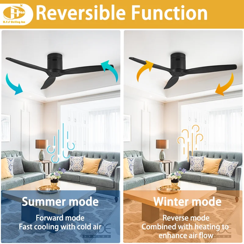 Modern Wood Finish DC Ceiling Fan. 3 Blades. Noiseless. Remote Control - Home Indoor Outdoor Cooling Fan - Image 3
