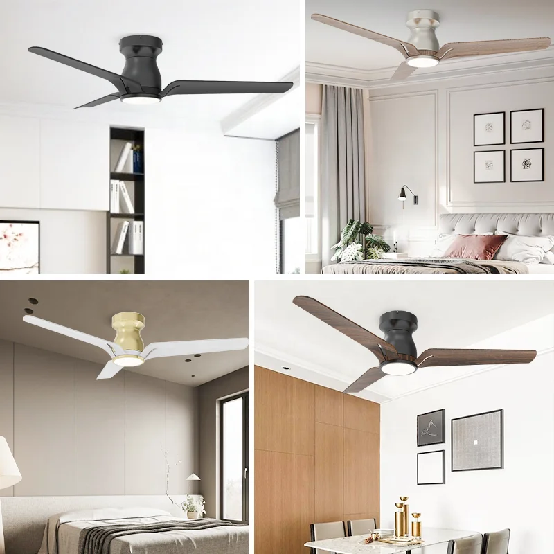 3-Blade Low Profile Ceiling Fan with Light. 3-Color LED. 6-Speed Quiet DC Motor. Remote Control. Black White Gold Wood Options - Image 6